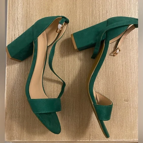 Women’s Green Block Heel Open-Toe Sandals W/ Ankle Strap Size 8 - Picture 9 of 13